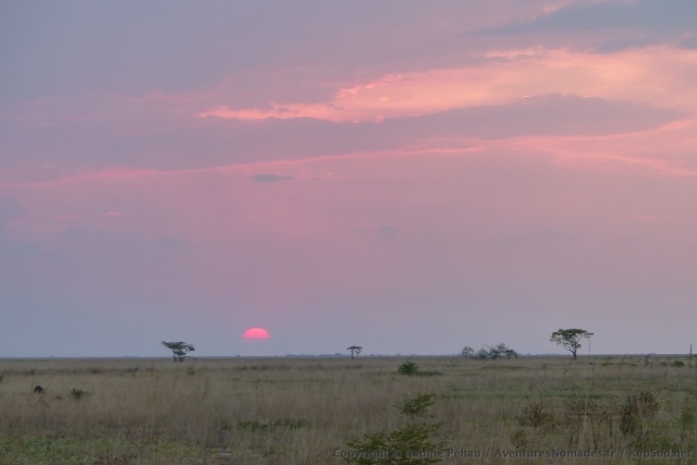 Coucher de soleil ennuagé sur les plaines