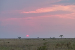 Coucher de soleil ennuagé sur les plaines