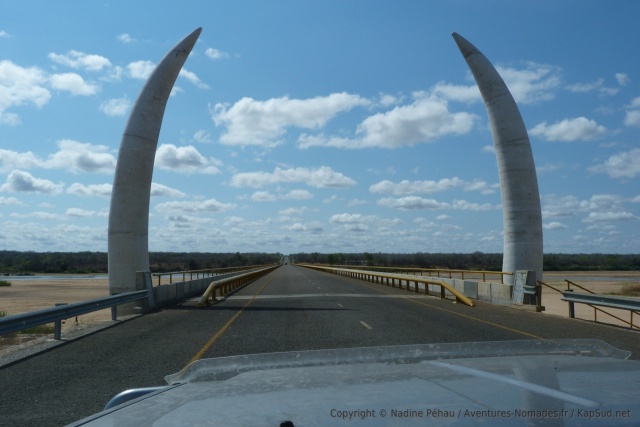 Nous y voici enfin, sur le fameux Unity Bridge, pont reliant la tanzanie et le Mozambique, orné d'imposantes défenses d'élép