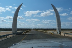 Nous y voici enfin, sur le fameux Unity Bridge, pont reliant la tanzanie et le Mozambique, orné d'imposantes défenses d'élép