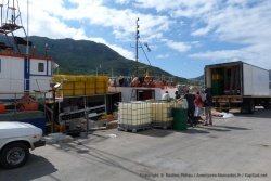 On assiste au ravitaillement d'un des bateaux avant son départ en campagne de pêche